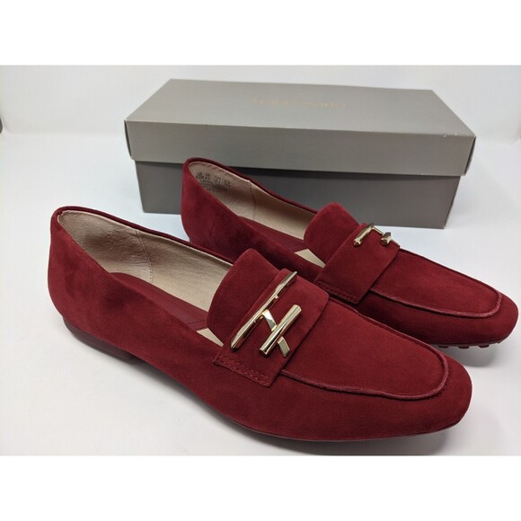 Franco Sarto Women's Suede Leather Petola Loafer Deep Red Gold Size 9.5 NIB